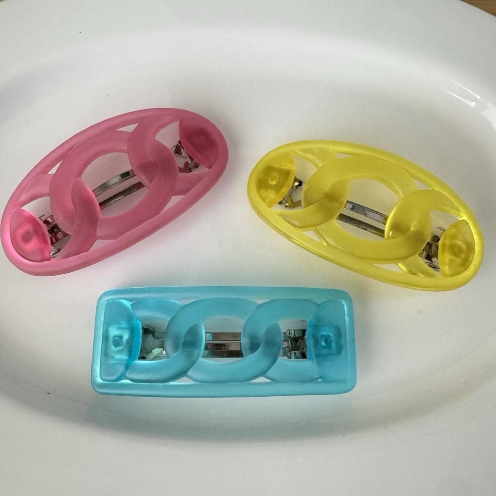 Vtg 80s 90s‎ Hair Barrette Lot Large Oval Pink Yellow Blue Plastic Translucent
